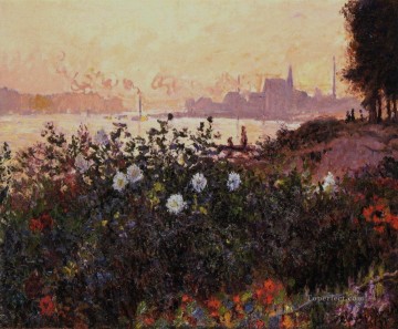  Argenteuil Canvas - Argenteuil Flowers by the Riverbank Claude Monet